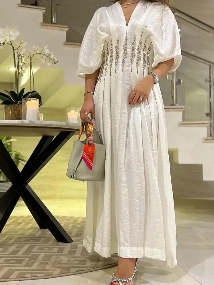 

Arabia Elegant Prom Dresses Women's V Neck Beaded Sequin Party Evening Gowns Ankle Length Sexy Customized Formal Occasion Dress