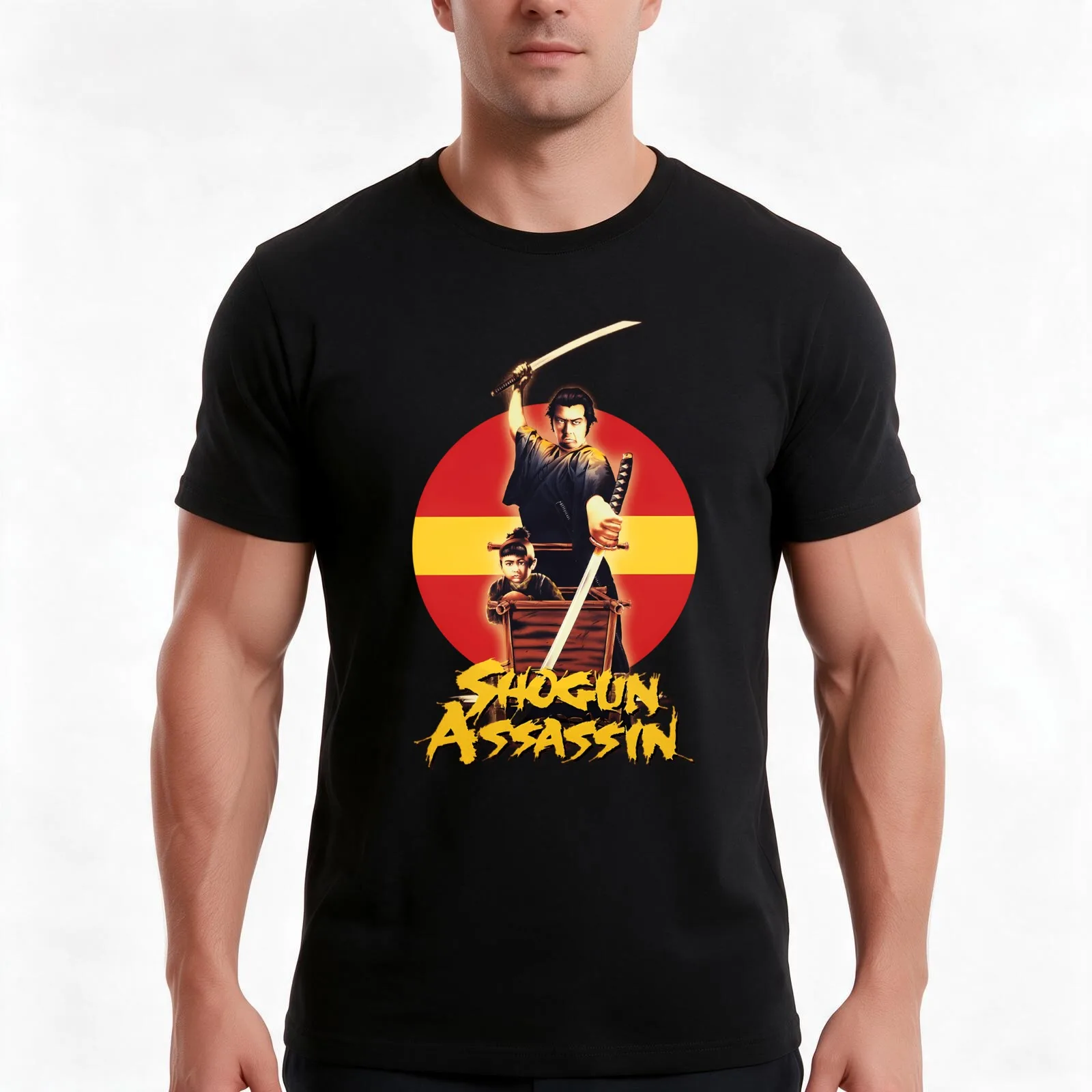 Shogun Assassin T-Shirt, Summer Casual Cotton Tee, Oversized Streetwear Tops, Vintage Graphic Print, Loose Fit Short Sleeve