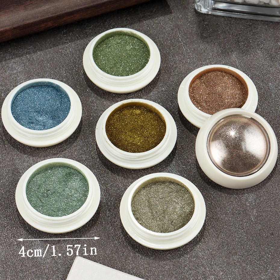ผงสีเล็บโครเมียม 6 ชิ้น สีทอง น้ำเงิน เขียว คุณภาพสูง เงางาม ผงสีเล็บเมทัลลิก สำหรับตกแต่งเล็บ