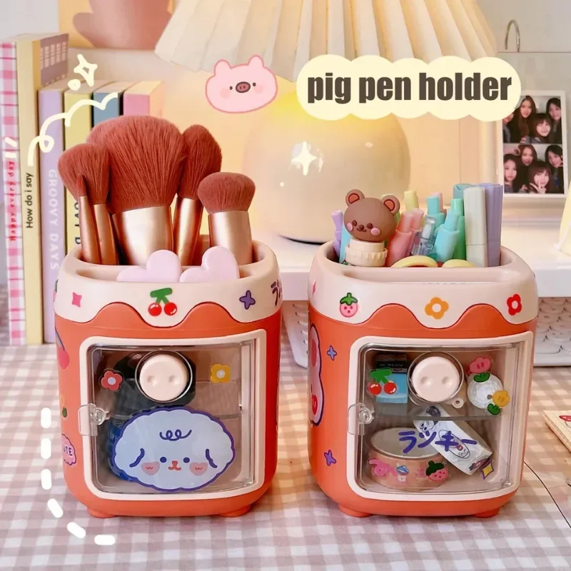 Imagem -03 - Multifuncional Kawaii Pen Holder Pincel Estojo para Lápis Organizador de Papelaria Material de Escritório Armazenamento para Crianças Estudante Desktop