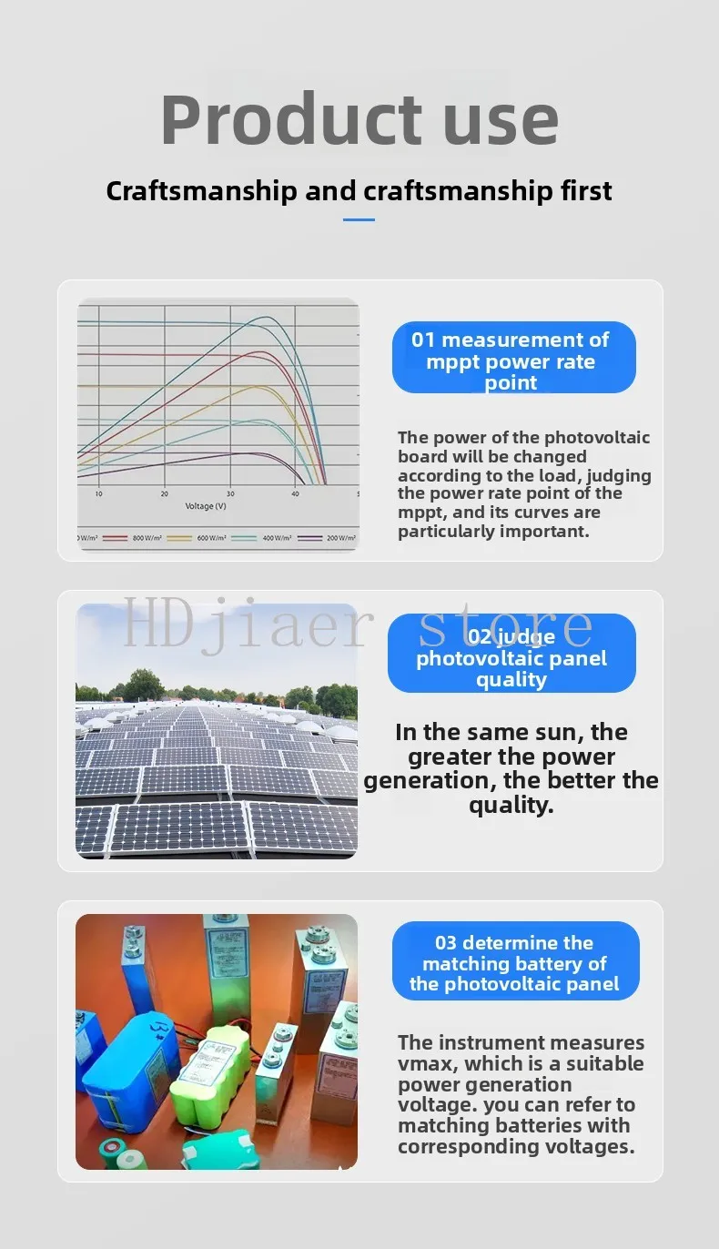 

PVT801 photovoltaic panel multimeter, solar panel MPPT tester, power meter, ammeter, open circuit voltage test