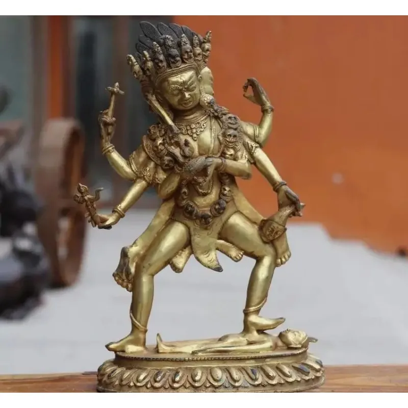Chinese Copper Bronze Gild 3 Head 6 Arms Namgyalma Ushnishavijaya Buddha Statue