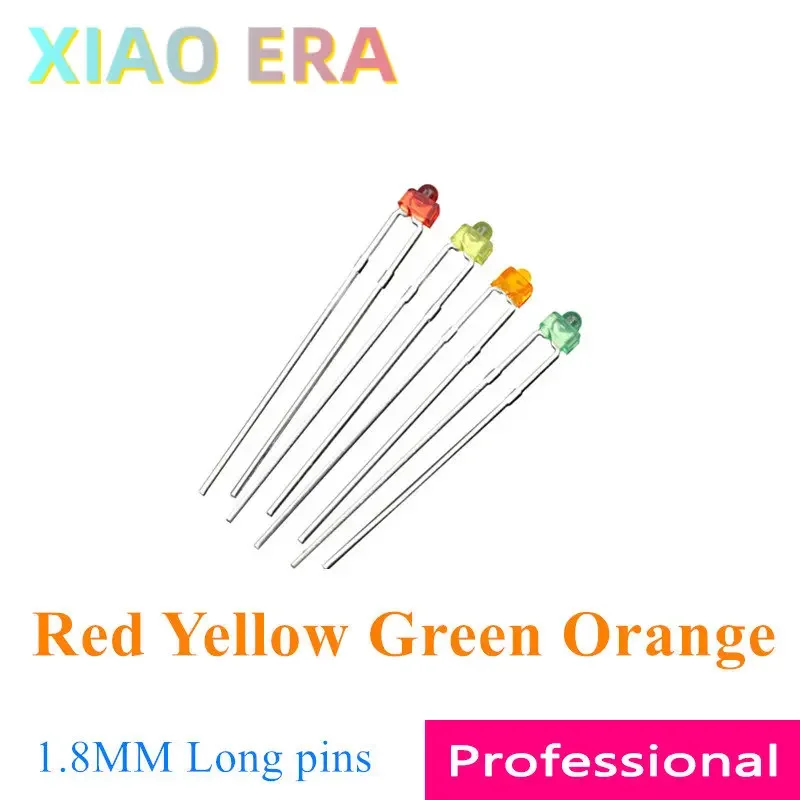 DIP LED 1.8MM 1000PCS Red Yellow Green Orange Long pins F1.8 Small Nipple led Color turn color