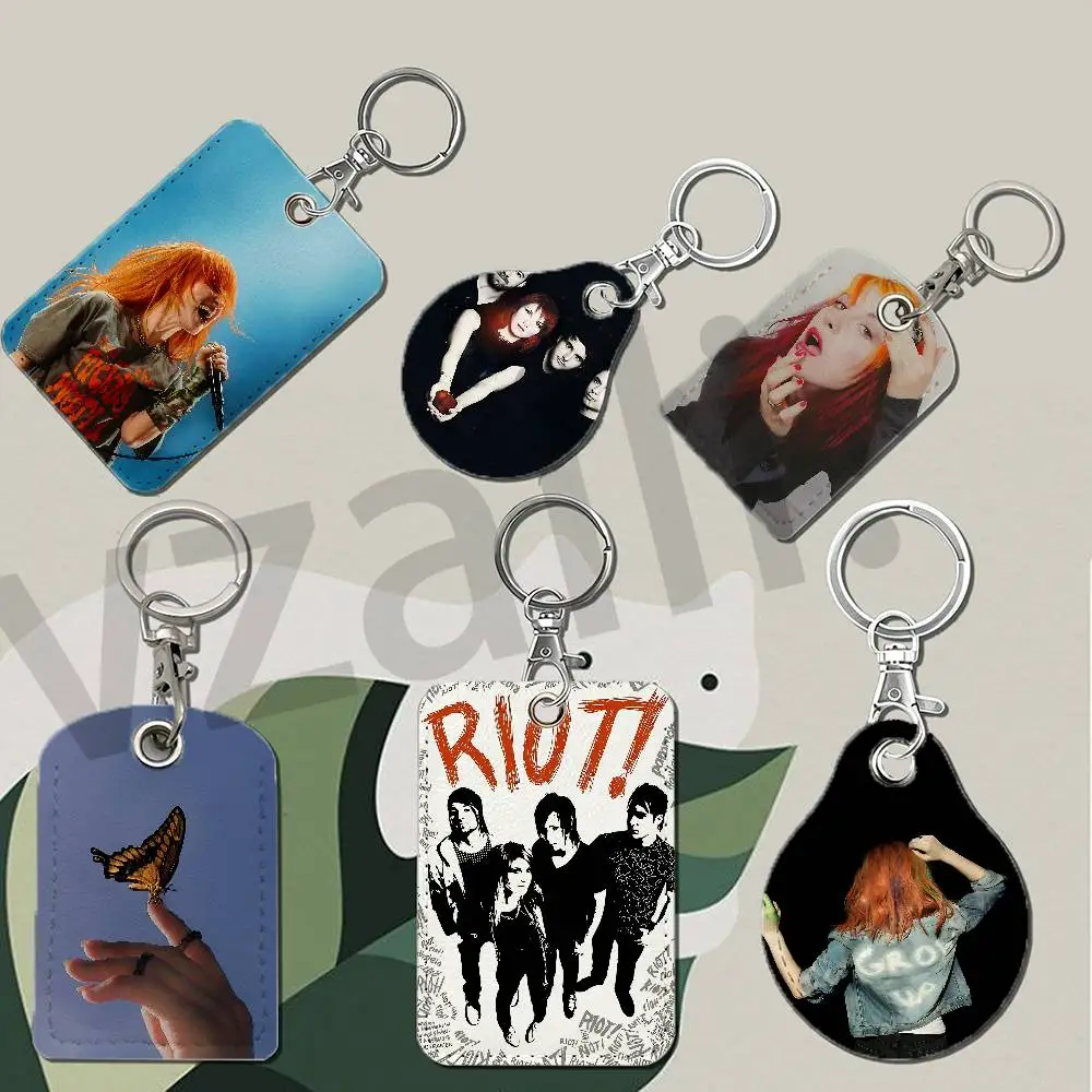 P-Paramore Protective Printed Leather Card Case Metal Keychain for Bank Credit Bus Subway ID Cards