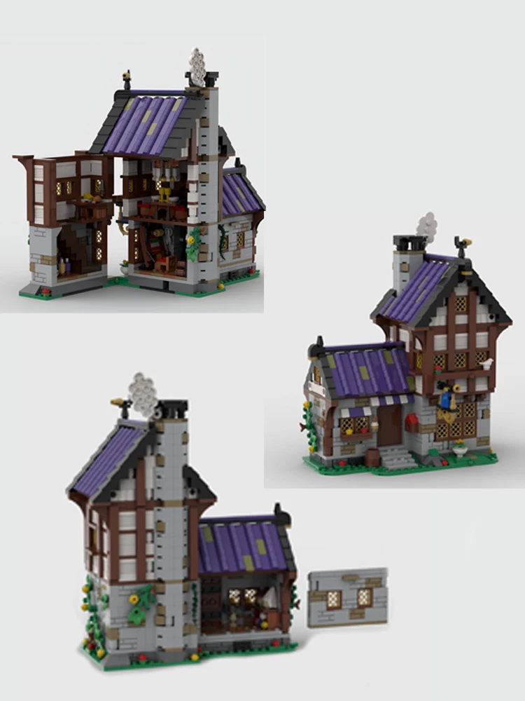 

Spot MOC-203404 1340 шт., сборка мелких частиц, строительные блоки, средневековый замок, уличная сцена, индивидуальный магазин, трехмерная модель