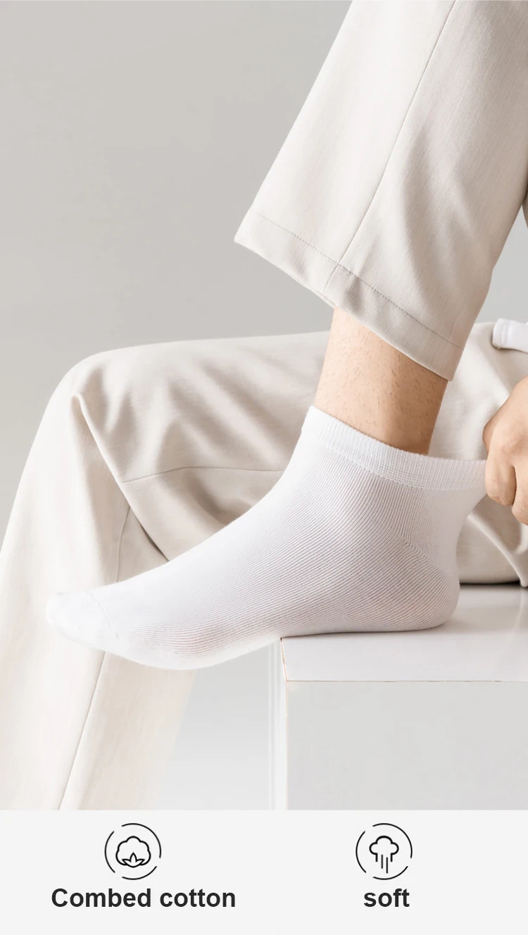 5 Paar hochwertige Herrensocken aus gekämmter Baumwolle, neue, lässige, atmungsaktive, schwarz-weiße Business-Socken, 5 Paar Herrensocken, Übergröße EU39-48 – Detail 9
