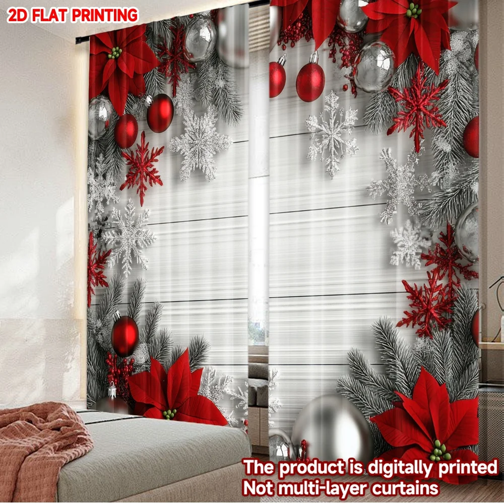 2D-Flachdruck, 2 Stück, Frohe Weihnachten, Szene, Vorhänge, Weihnachten, rot und weiß, digital bedruckt, Polyester-Vorhänge, Geburtstagsfeier für