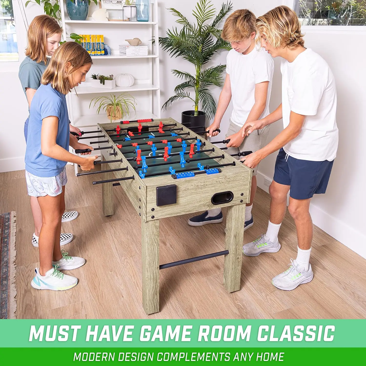 48 Inch Game Room Size Foosball Table - Includes 4 Balls and 2 Cup Holders – Black, Oak, or White