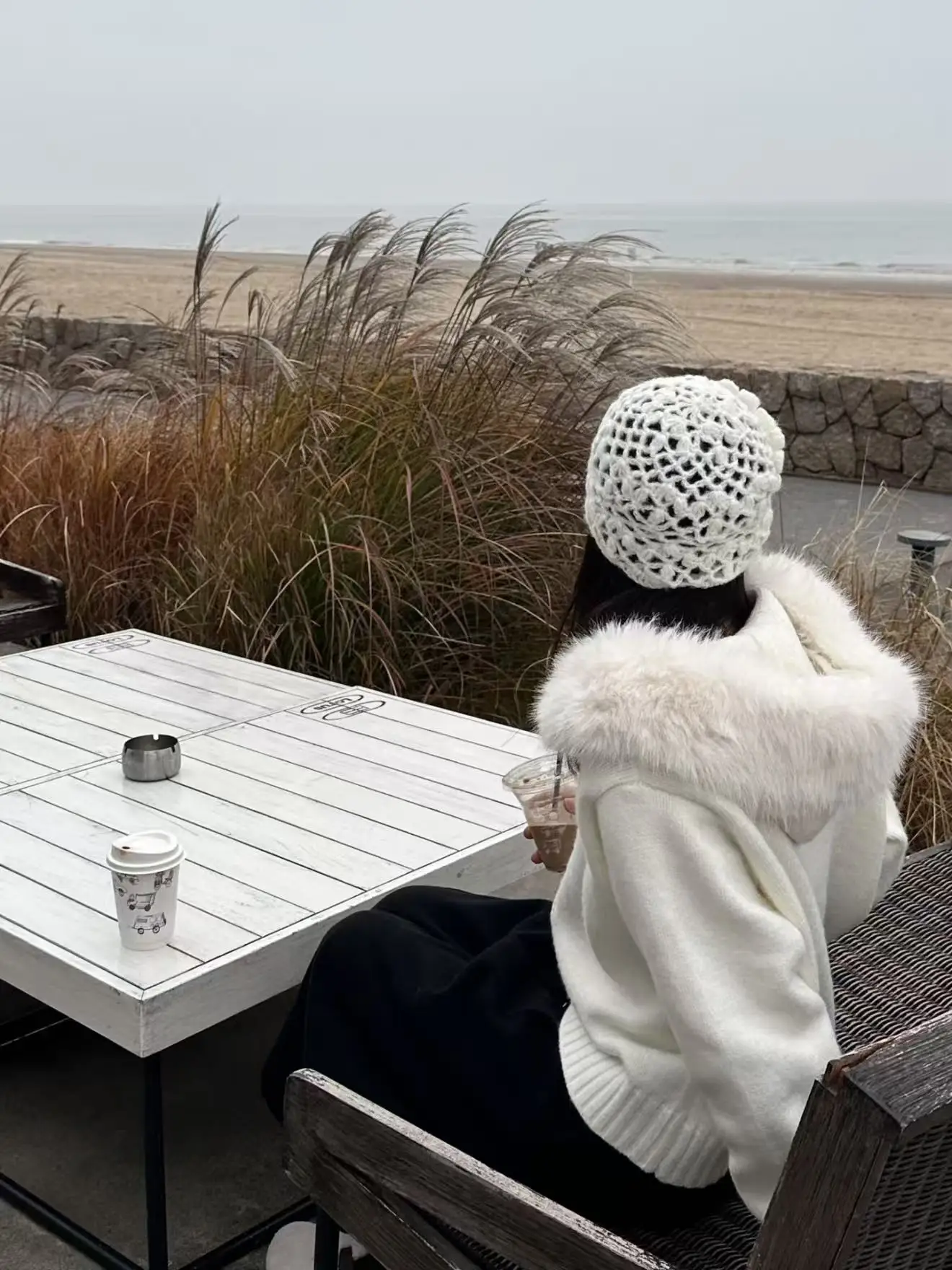 

Thelike Original Thiened Warm Knitted Cardigan Coat Women's Lazns Versatile Sweater White Fur Collar Long Sve Zipper