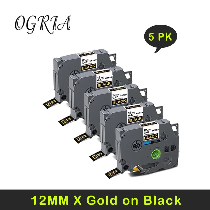 5 PK OGRTA   For Brother Tape,Gold on Black Tze334 TZE334 12MM Tape  P-Touch Label Tape For Brother P-touch PT-D200 label Maker