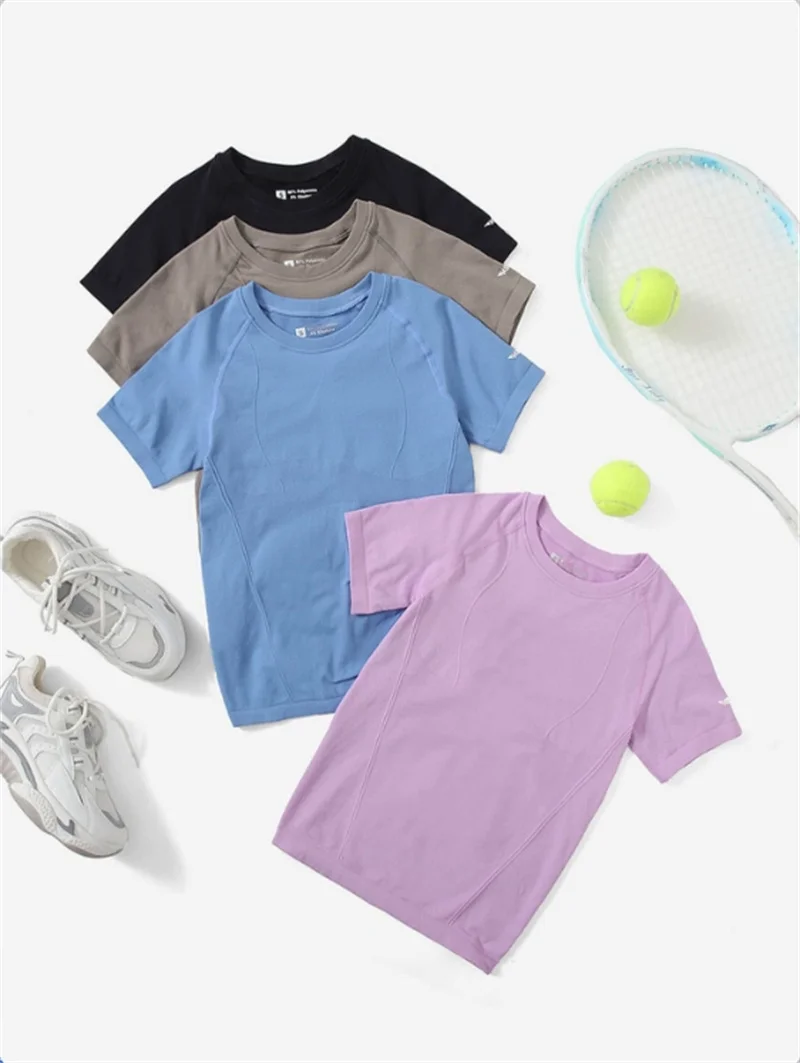 Women's Tight Elastic Knit Fitness T-Shirt Quick Dry Breathable Slim Yoga Top Short Sleeve Workout Shirt