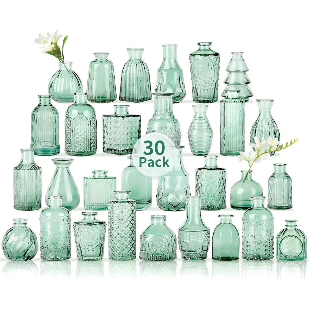 

30 Mini Glass Bud Vases - Ideal for Home Decor, Wedding & Bridal Shower Centerpieces, Party & Anniversary Decorations