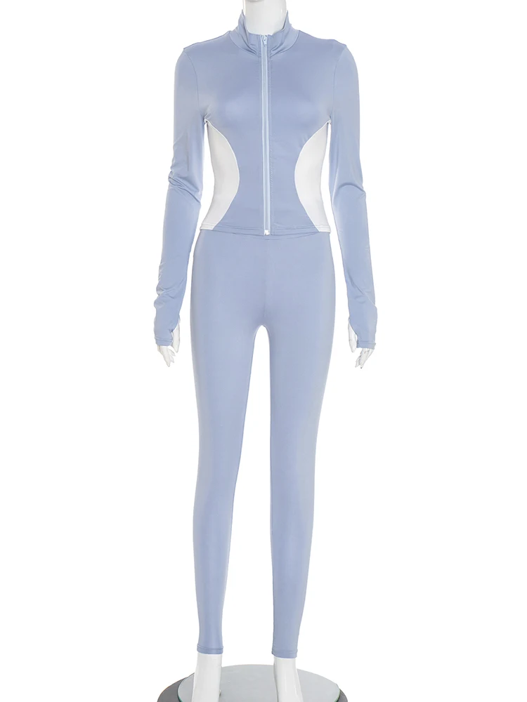 غريب سنور التباين المرقعة 2 قطعة مجموعة المرأة رياضية رياضي البريدي كم كامل سترة نحيل طماق اليومية ملابس الشارع الشهير غير رسمية