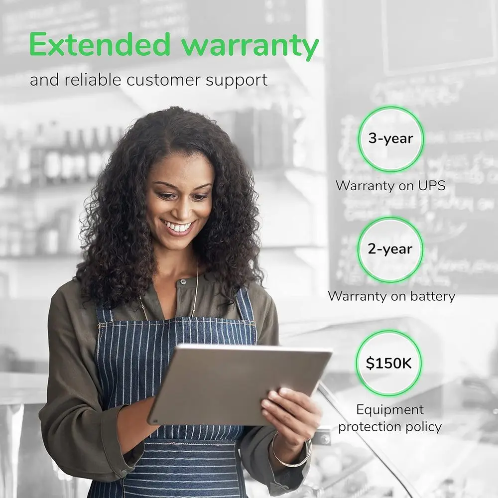 120V ラインインタラクティブ正弦波 UPS、SmartConnect 搭載、1500VA バッテリーバックアップ、AVR 保護