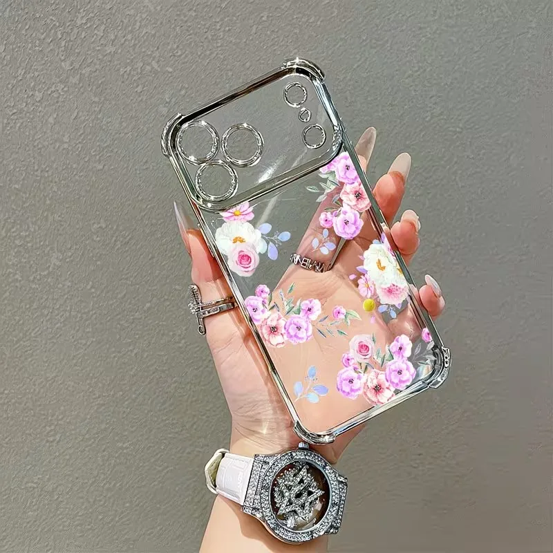 Simple Creative Floral Phone Case For iPhone 17 16 15 14 13 12 11 Pro Max Plus Air 17e 16e Plating Airbag Protection Cover - view 6