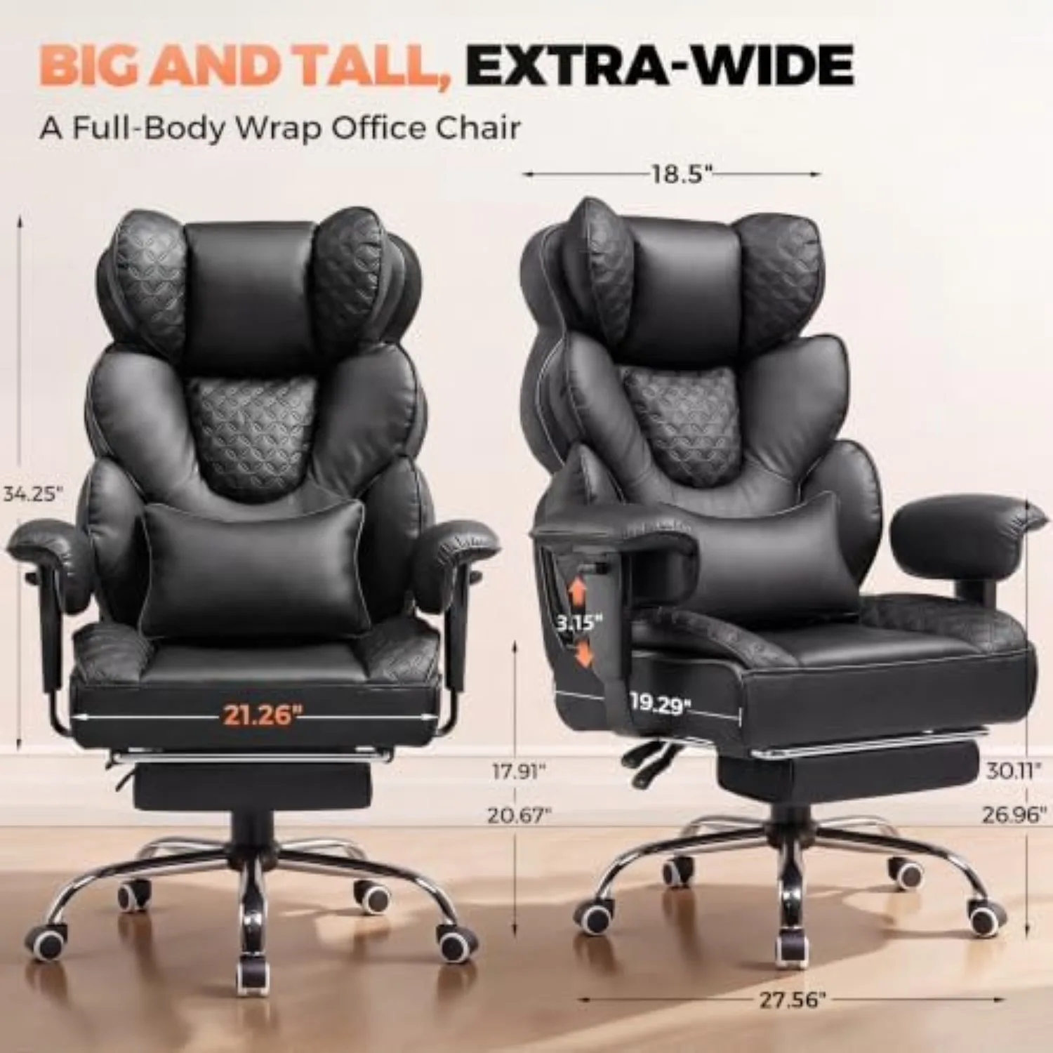 Big and Tall Office Chair with Upgrade Footrest, Heavy Duty Gaming Chair High Back Executive Chair with Spring Lumbar