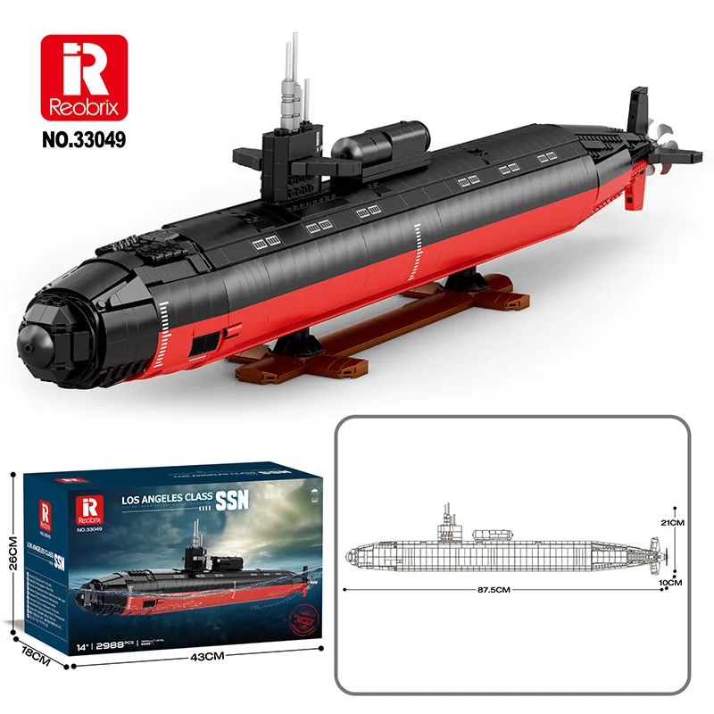 Reobrix 33049 Los Angeles-class SSN Submarine Model Maritime Series DIY Toys Building Blocks Boy Christmas Day Gift 2988PCS