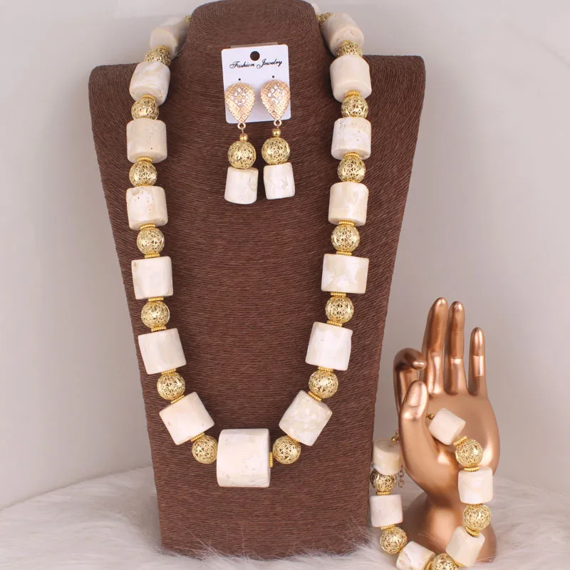 Dudo Women Jewellery Set For Weddings African Traditional White Genuine Coral Beads 2023