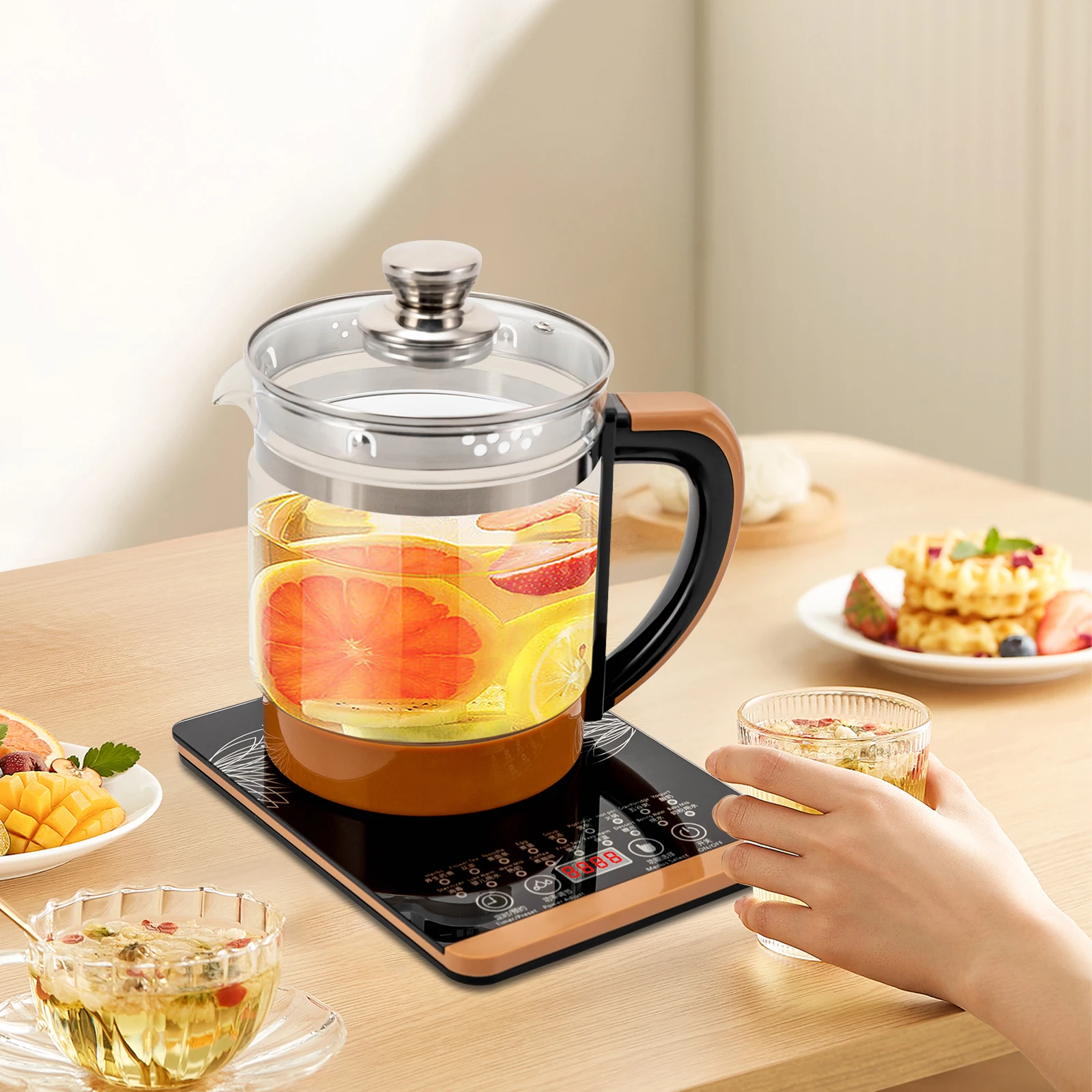 

High Borosilicate Glass 1.8L Electric Kettle, Precise Temp Control & Tea Infuser, BPA-Free with Boil-Dry Protection for Home