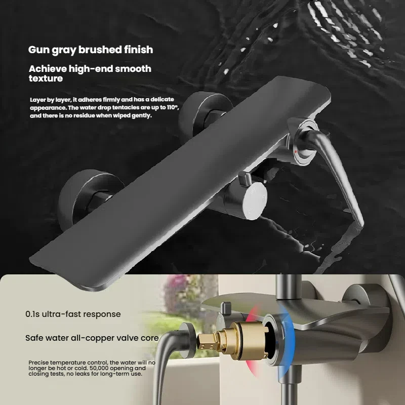 Conjunto de chuveiro de banheiro dourado, alça multifuncional, tipo água quente e fria, núcleo de válvula de latão, sistema de chuveiro pressurizado doméstico