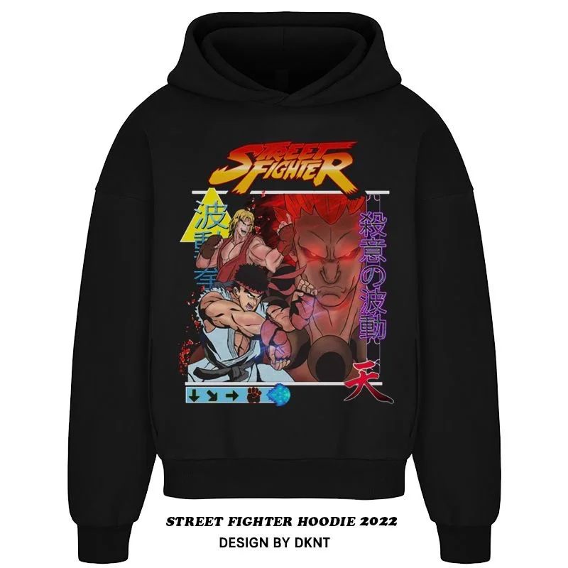 Street Fighter Joint 2024 New Men\'s Pure Cotton Hoodie Street Fighter Character Print Hooded Movement Street Hip-hop Style