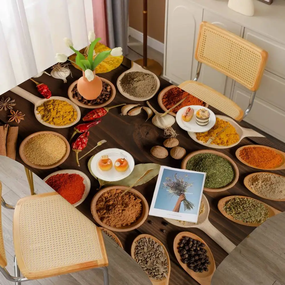 Grains Spices Peppers Rectangle Tablecloth Table Decor Reusable Waterproof Kitchen Dining Table Cloth Holiday Party Decoration