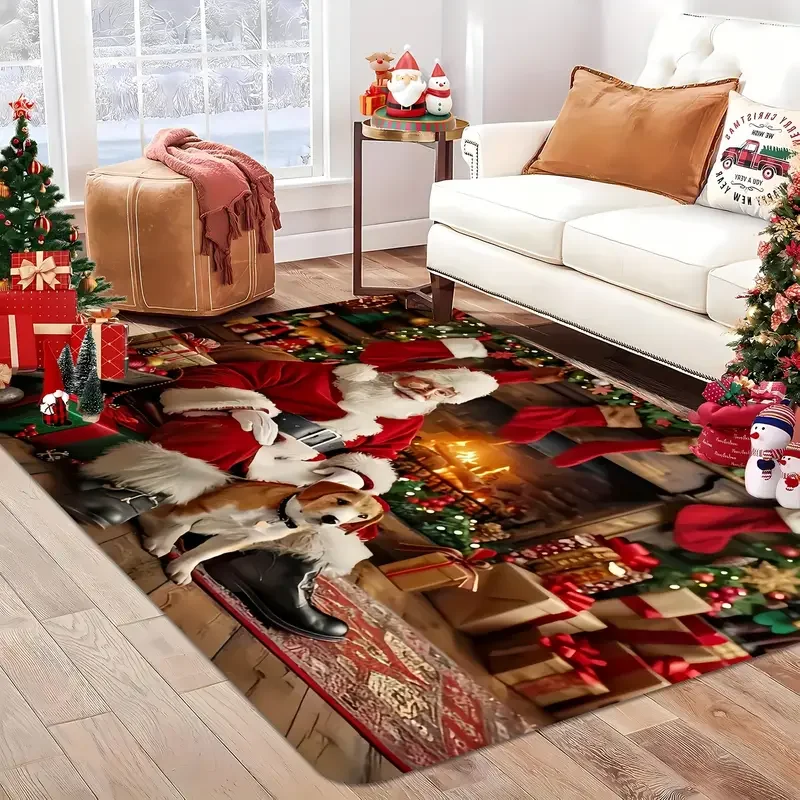 

VIKAMA One Santa themed Christmas rug for living rooms, bedrooms, entrances, and dining outdoor patios, gardens, and patios;