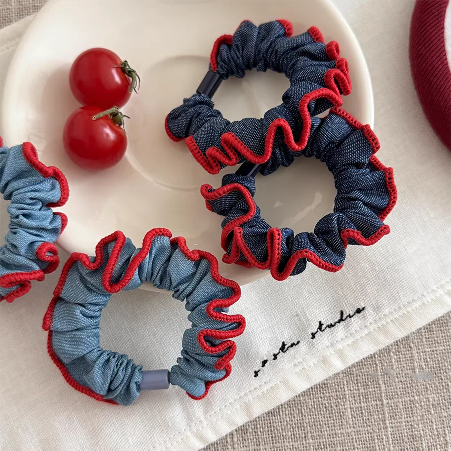 2PC Goede Denim Hoge Elasticiteit Haarbanden Touw voor Vrouwen Meisjes Paardenstaart Houder Koreaanse Haaraccessoires