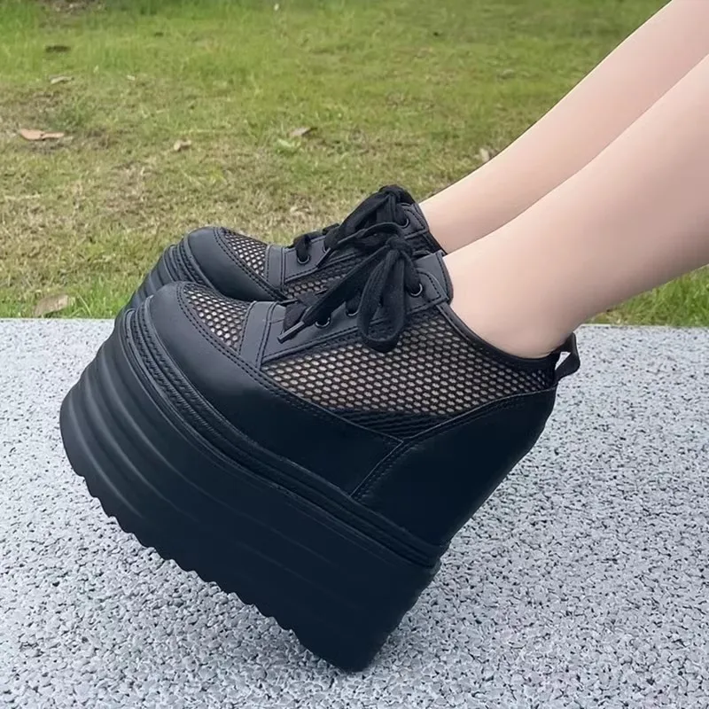 14 سنتيمتر 16 سنتيمتر جلد طبيعي النساء أحذية الصيف منصة أحذية رياضية صندل خشبي عالية الكعب جوفاء جلد طبيعي موضة أحذية رياضية