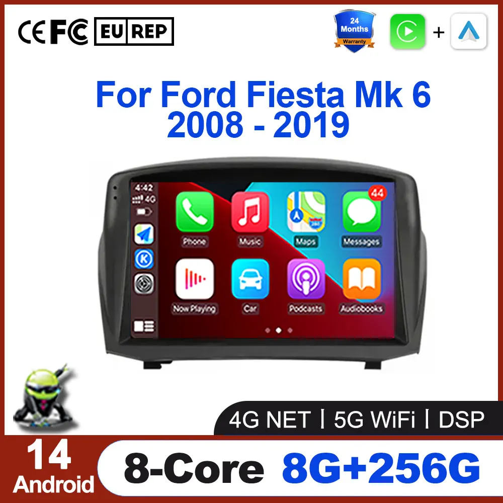 

QLED Android 14 9 inch For Ford Fiesta Mk 6 2008 - 2019 Car Radio Multimedia Video Player Navigation GPS CarPlay Auto BT No 2din