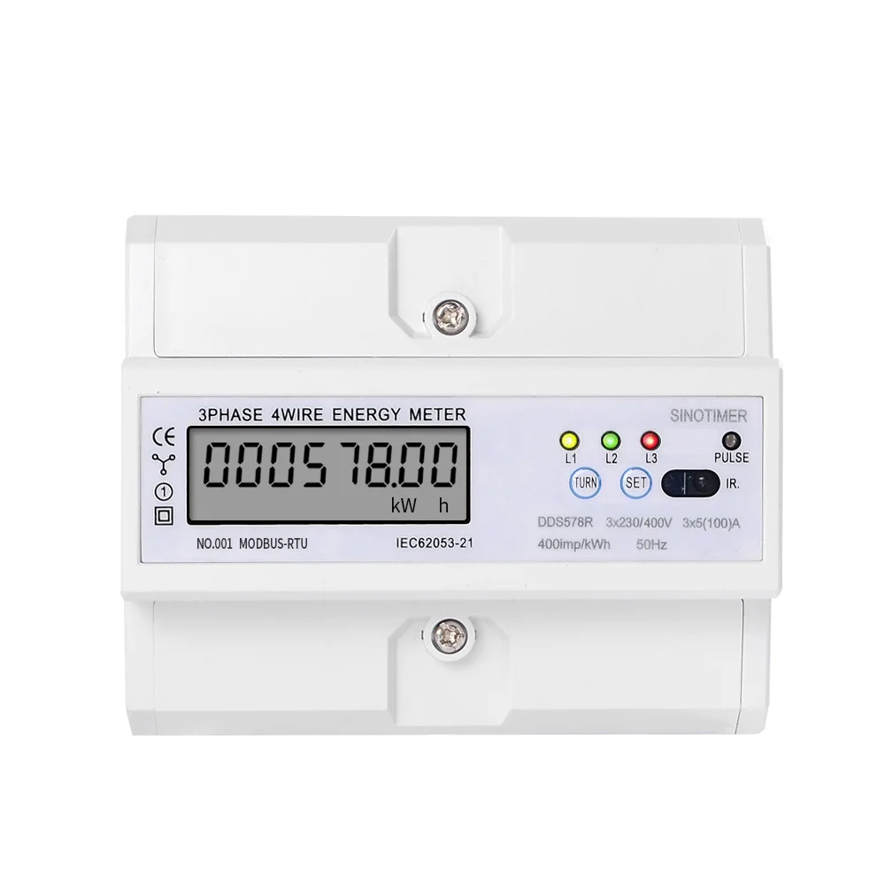 

DDS578R AC380V 3 Phase 4 Wire Energy Meter RS485 Modbus DIN Rail LCD Digital Wattmeter Electronic Power Consumption Energy Meter