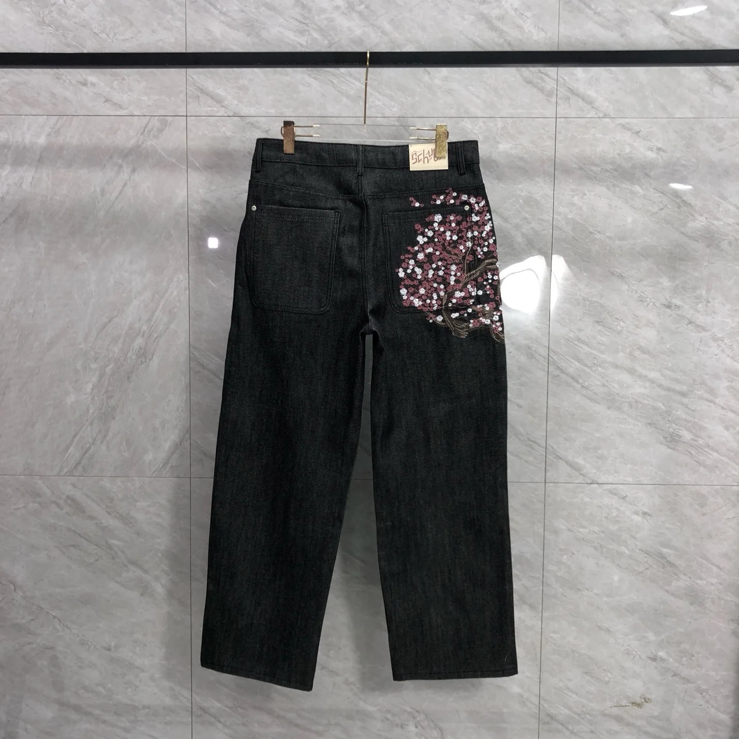 

Derschutze Heavy Industry Embroidery Sakura Logo Original Wa Jeans Casual Straight Leg Jeans Trendy Youth Denim Pants