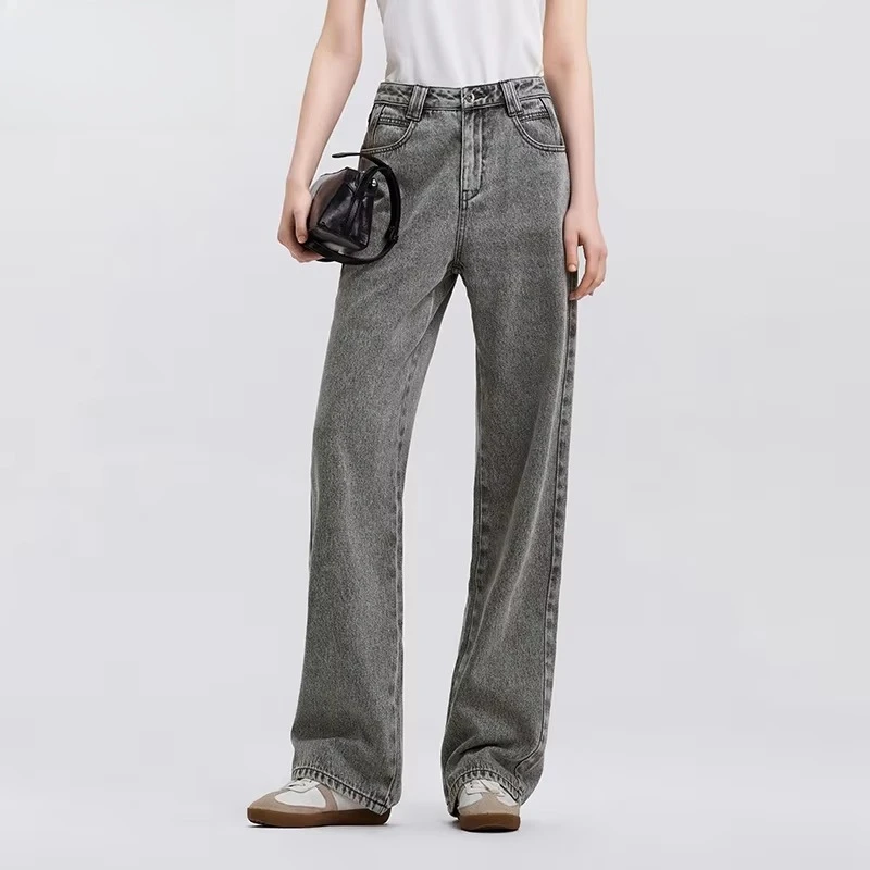 Jeans Women Heightening Pure Cotton Long Trousers Autumn New Flesh-hiding Wide-leg Trousers