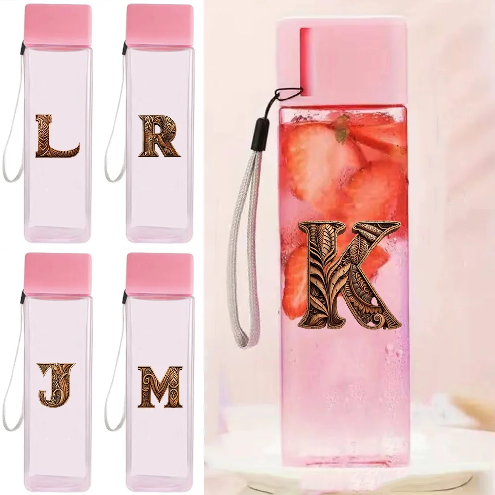 

Portable Plastic Water Cup Sports Daily Coffee Container Daily Commute Office Water Bottle Unisex Wood Art Letter Pattern