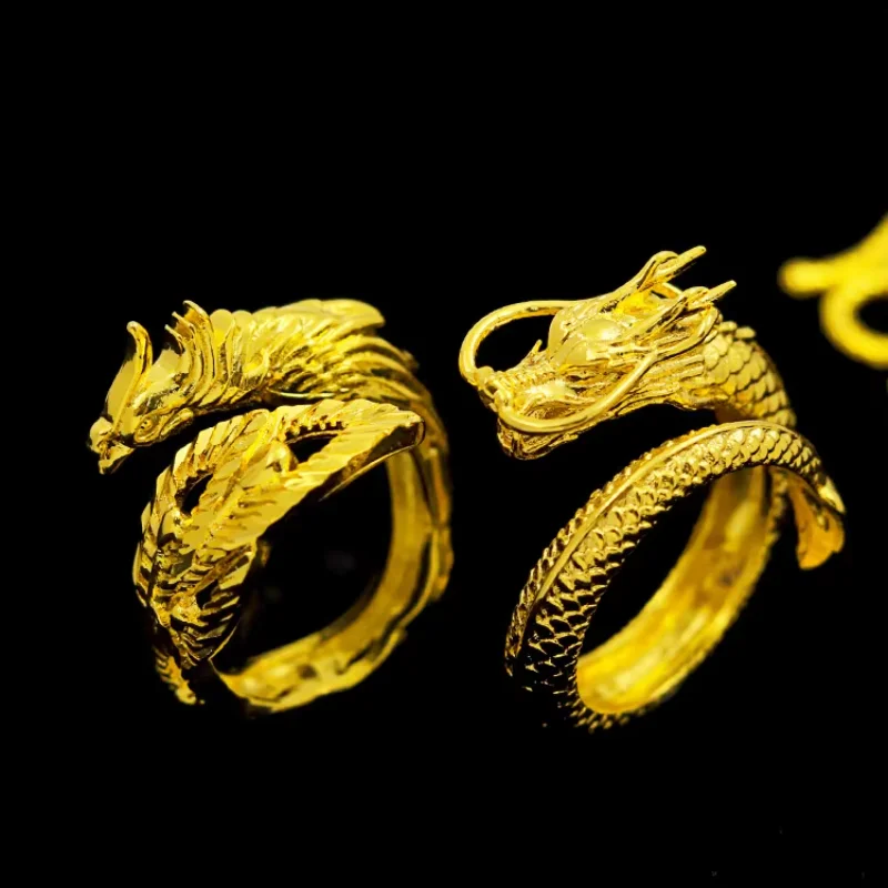 9999 Real Gold 24K Wedding Couple Dragon and Phoenix Ring Men's and Women's Pure Gold Dragon and Phoenix Ring Ring