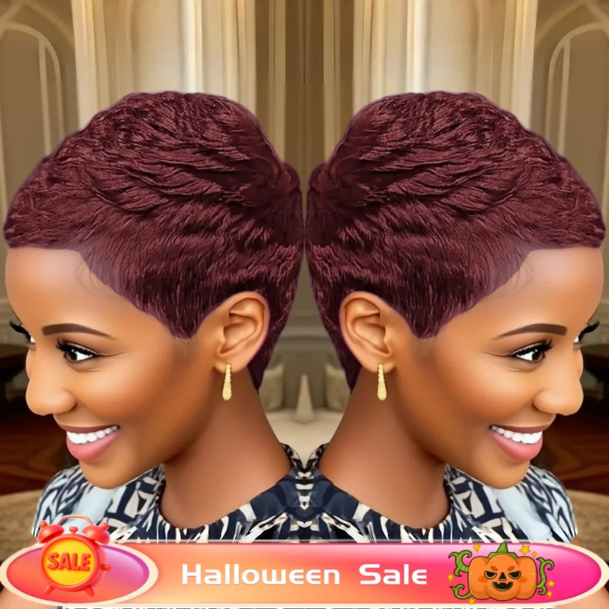 우아한 고품질 인모 레이어드 픽시컷 풀 머신 메이드 가발 여성용