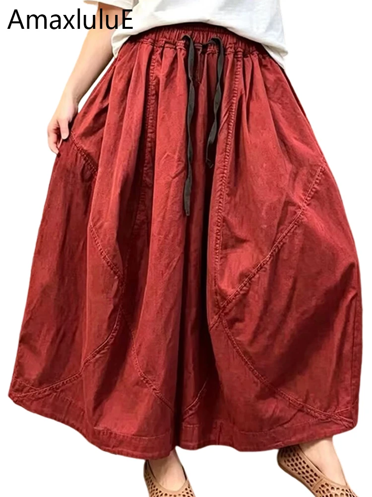 

Amax LuluE 2026 Летние корейские элегантные женские повседневные брюки оверсайз с широкими штанинами, свободные винтажные хлопковые брюки для женщин