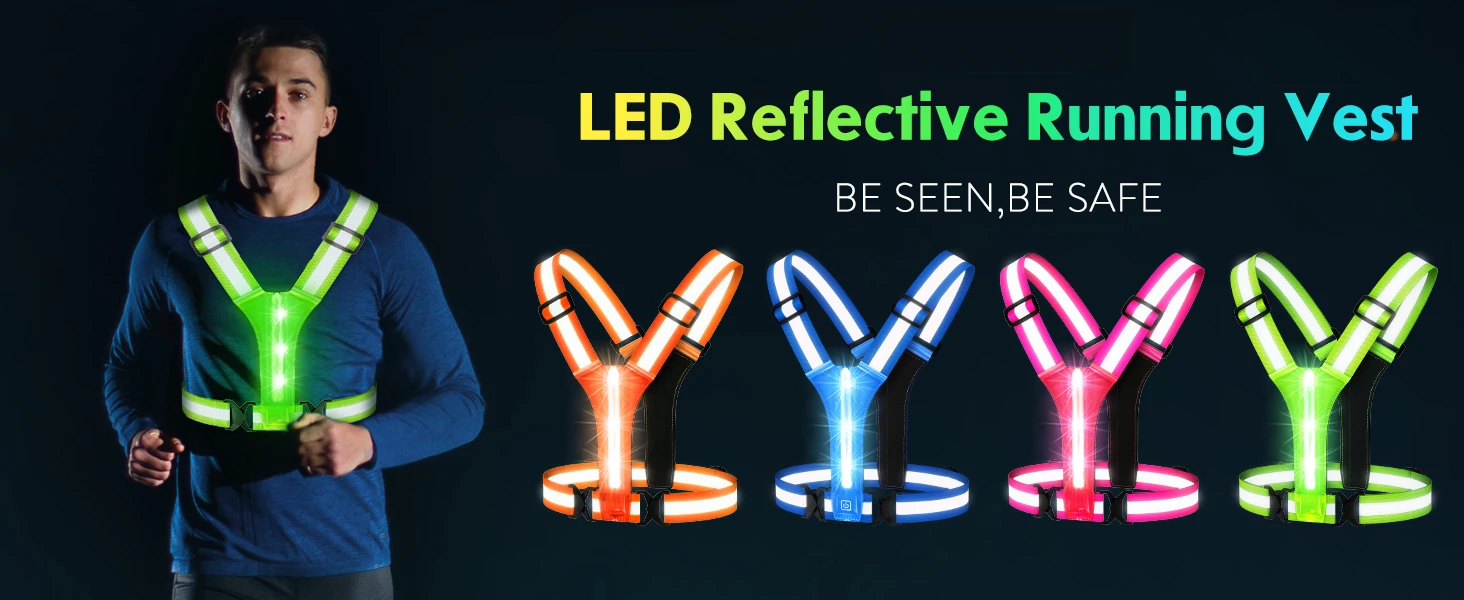 LED Running Vest USB Rechargeable Reflective Cycling Security Vest High Visibility Night Running Riding Clothing for Kids Adults