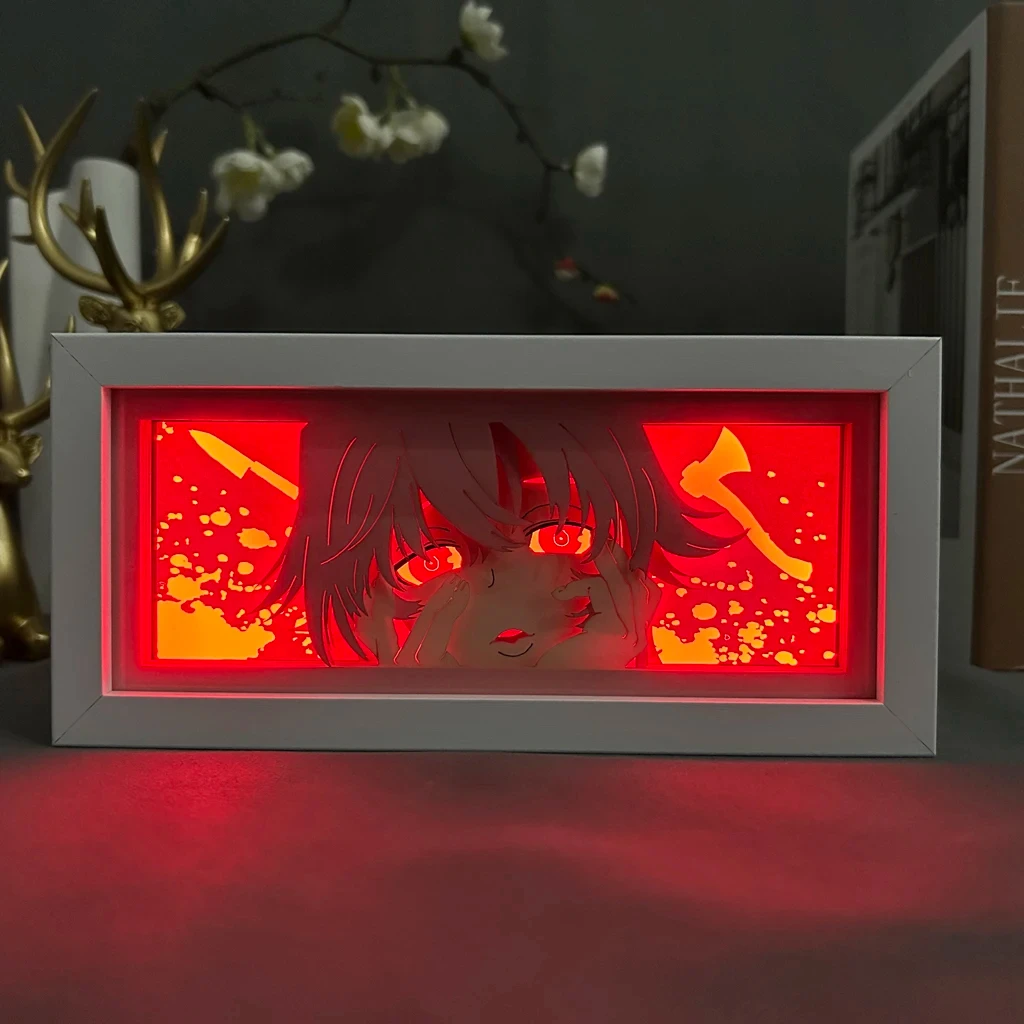 Waifu yuno Gasai Figurine Anime Light Box Anime Gadgets for Bedroom Decoration Manga Shadow Box Desk Table Shelf Lamp Lightbox