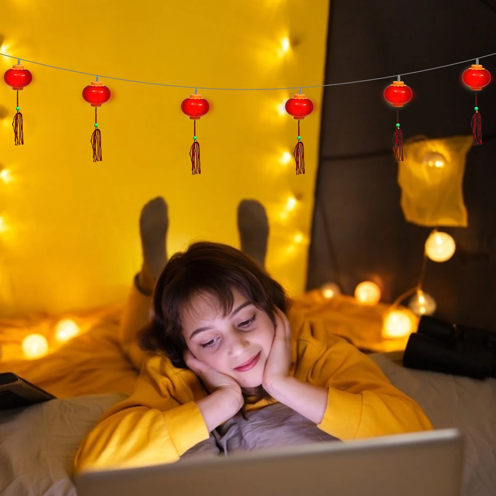 

1pc 3M Red Lantern Light String Chinese Style Led Festive Decoration For Party Home Garden Festival Ramadan Decor Supply