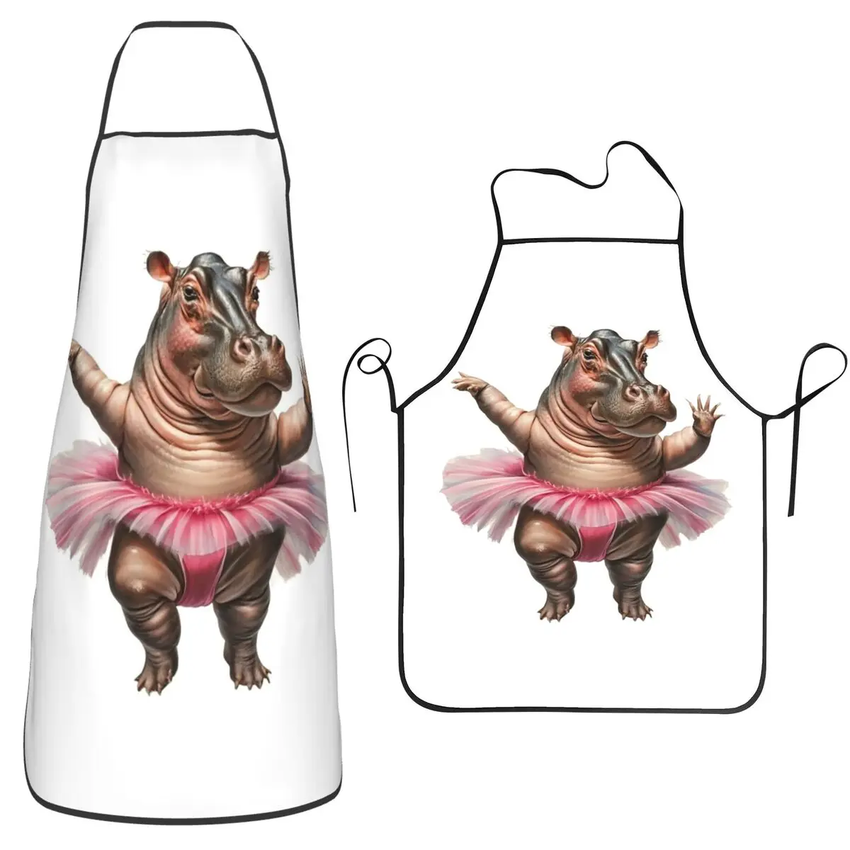 Hippo Hippopotamus With A Pink Tutu Dancing Ballet Aprons Chef Baking Tablier Bib Kitchen Cleaning Pinafore For Unisex Gardening