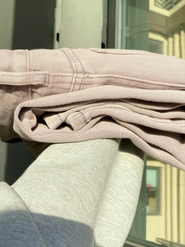 하이웨이스트 와이드 레그 데님 진 여성용 봄 가을 퍼플 루즈핏 플러스 사이즈 슬리밍 도파인 롱 팬츠