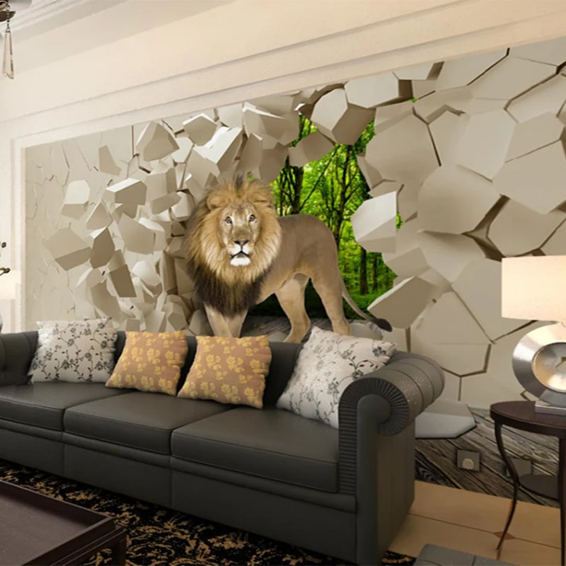 Custom 3D Stereo Lion Animal Mural Cartoon Photo Wallpaper for Living Room TV Background Home Decor Wall Covering Backdrop image 3