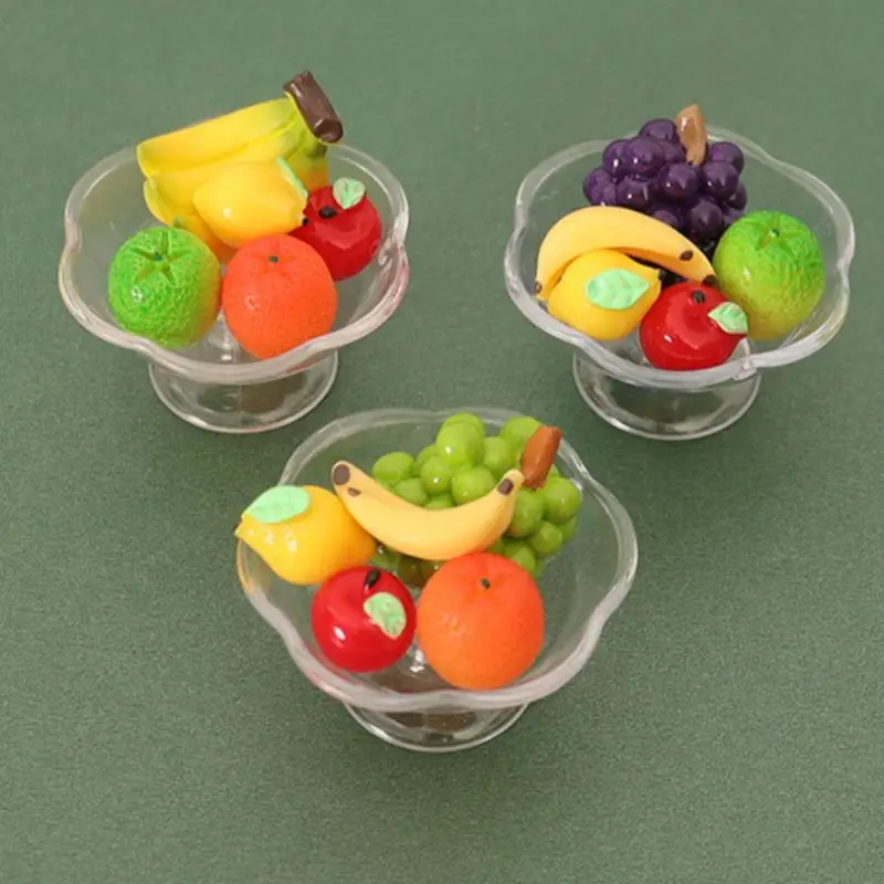 6 unids/set simulación plato de fruta transparente plátano naranja uva modelo casa de muñecas comida y juego accesorios en miniatura para niños