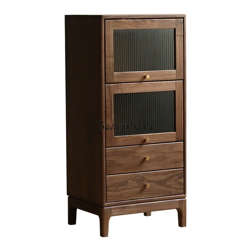 

LD33Nordic black walnut vertical cabinet modern simple solid wood storage locker