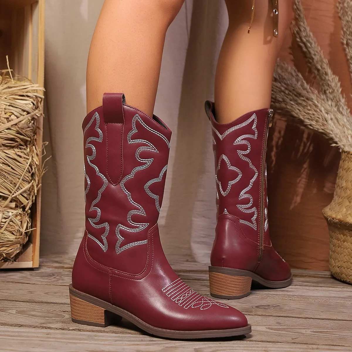 المرأة موضة مطرزة أحذية رعاة البقر الغربية ربيع الخريف أشار سميكة الأكمام الترفيه الأحذية حجم كبير قوارب Zapatos Mujer #2