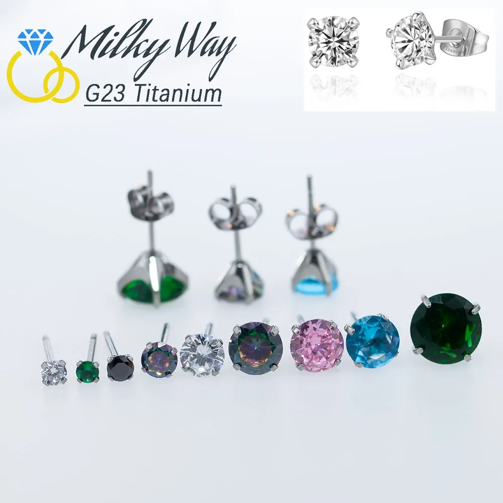 2Pcs Push In Earrings G23 Titanium With CZ Stone Threadless Ear Stud Fashion Ear Cartilage Tragus Piercing Jewelry For Women