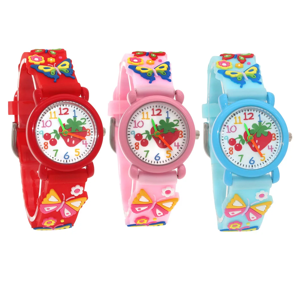 3Pcs Kids Quartz Wristwatch Colorful Dial 3D Design Silicone Strap Unisex Children's Watch
