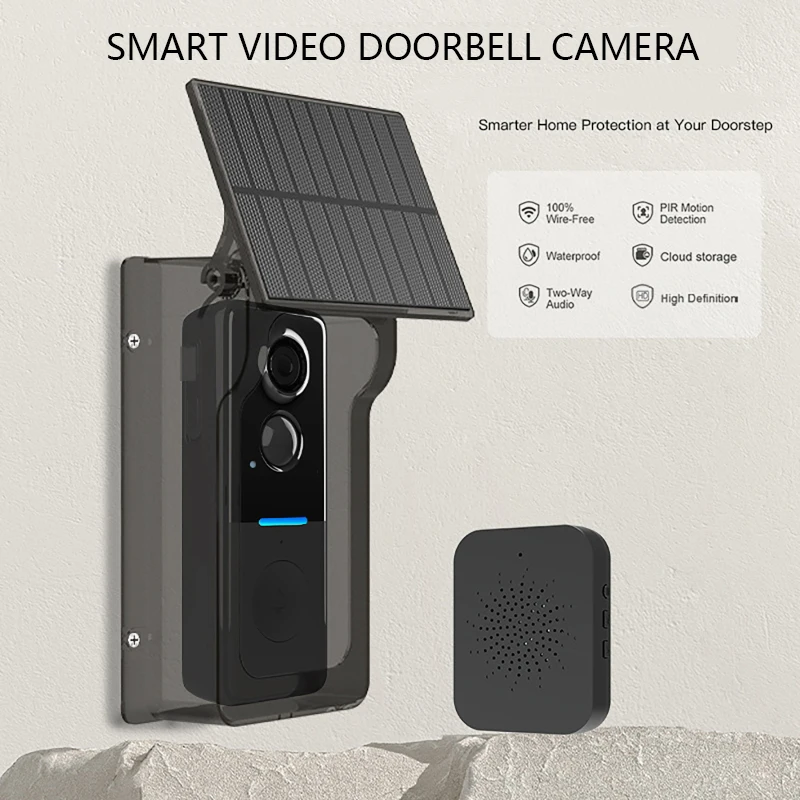 Timbre de vídeo inalámbrico con intercomunicador bidireccional, cubierta Solar para lluvia, detección de movimiento HD, monitoreo de visión nocturna, timbre que cambia de voz