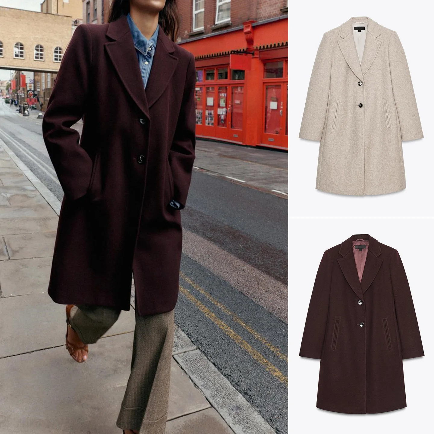 

New Autumn Women's Long Sve Lapel Coat Soft oulder Pad Casual Sle Polyester Fiber Commute Sle Mid-Length Single Button